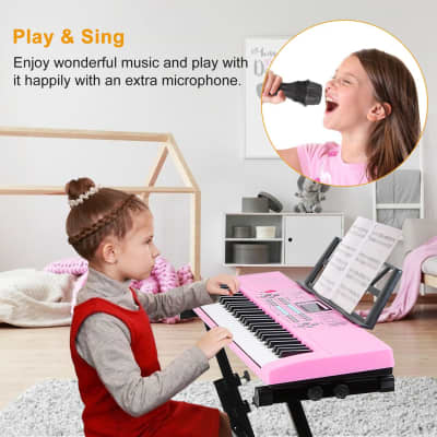 61 Keys Digital Music Electronic Keyboard Electric Musical Piano Instrument Kids Learning Keyboard w/ Stand Microphone - Pink image 8