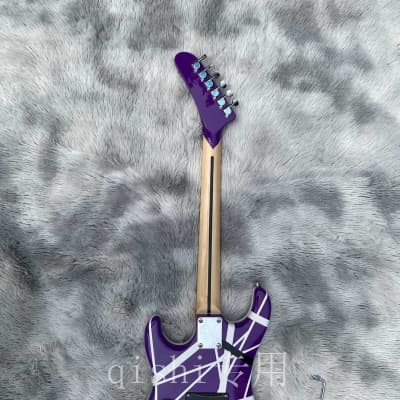 5150 electric guitar eddie van halen Canadian maple fingerboard, signed, classic purple and white stripes image 5