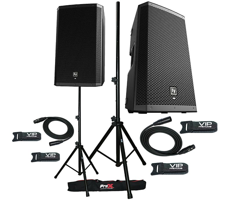 2x EV ZLX-12BT Active DJ 1000W PA Bluetooth Pro Speaker + Stands w/ Bag & Cables image 1