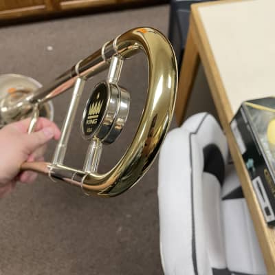 100th Anniversary King 3B Professional Model Tenor Trombone with Sterling Silver Bell - Clear-Lacquered Brass image 3