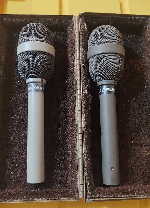 Pair ElectroVoice PL95A Cardioid Dynamic Microphones RE16 Reverb