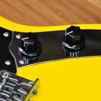 Squier FSR Bullet Competition Mustang HH Yellow w/Black stripes image 7