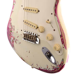 Fender Custom Shop LTD 1957 Stratocaster Heavy Relic Olympic White Over Pink Paisley image 8