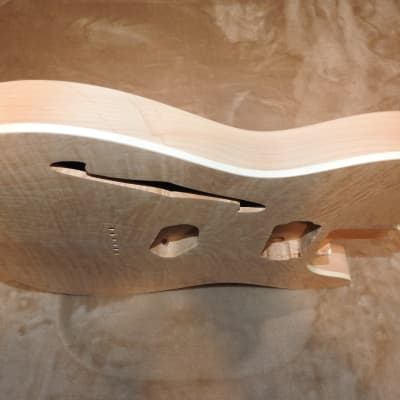 Unfinished Telecaster Body Semi-Hollow W/F-Hole Book Matched Figured Quilt Maple Top 2 Piece Premium Alder Back White Binding Chambered Very Light 2lbs 12.5oz! image 19
