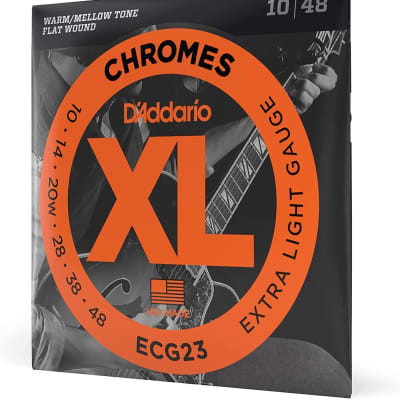 D'Addario ECG23 Chromes Flat Wound Electric Guitar Strings, Extra Light, 10-48 image 1