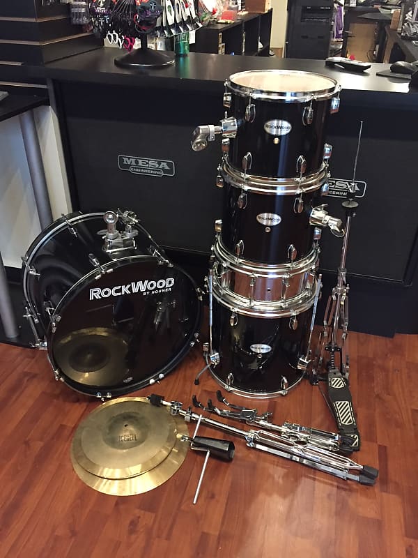 Rockwood 5 Piece Drum Kit w/ Cymbals & Hardware - Black image 1