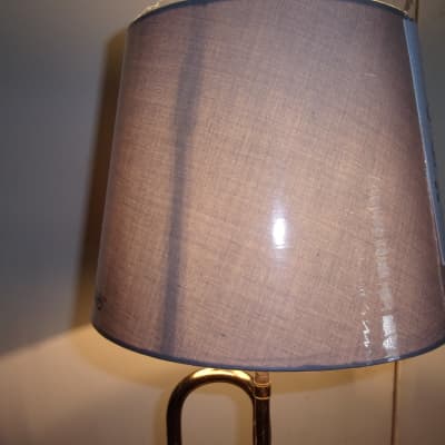 Reynolds Trumpet Custom Light Table Lamp on Log Base gray or white shade made from real instrument image 17