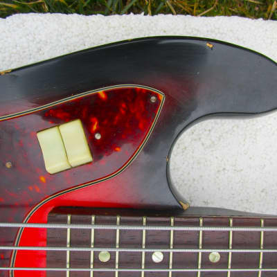 Harmony  Silhouette H-25 Bass Guitar, Late 1960's, USA, Cherryburst, Dearmond Pickup, Caseburst image 7