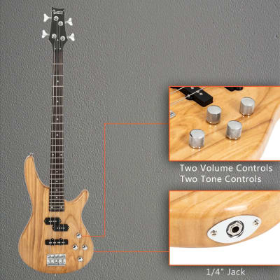 New Glarry GIB 4 String Bass Guitar Full Size SS pickups w/20W Amplifier Burlywood image 4