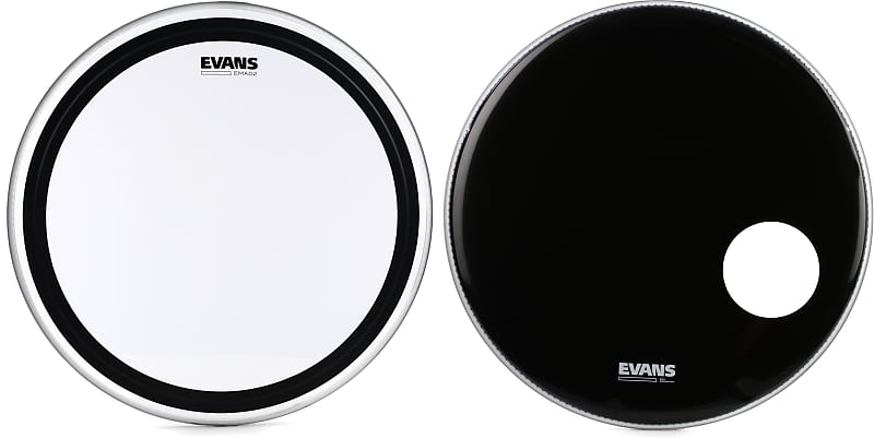Evans EMAD2 Clear Bass Batter Head - 22 inch  Bundle with Evans EQ3 Resonant Black Bass Drumhead - 22 inch - With Port Hole image 1