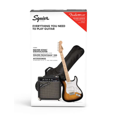 Squier Sonic Stratocaster Guitar Pack, Maple Fingerboard, 2-Color Sunburst, Gig Bag, 10G - 120V image 2