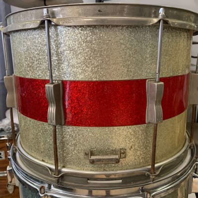Ludwig 10x15 Keystone  Badge Marching Snare 1960s White/Red Sparkle image 6