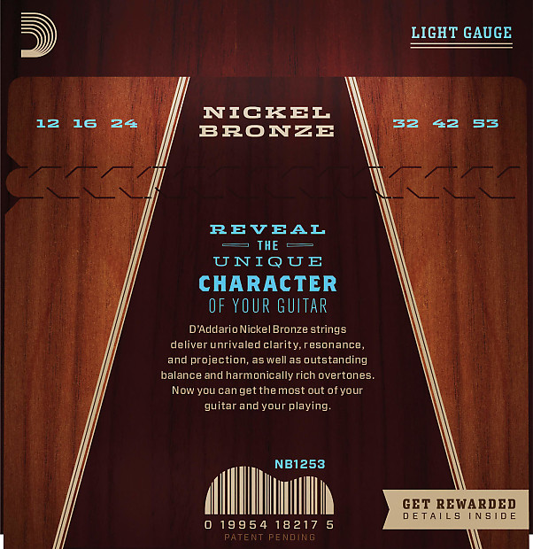 D'Addario NB1253 Nickel Bronze Acoustic Guitar Strings, Light Gauge image 3