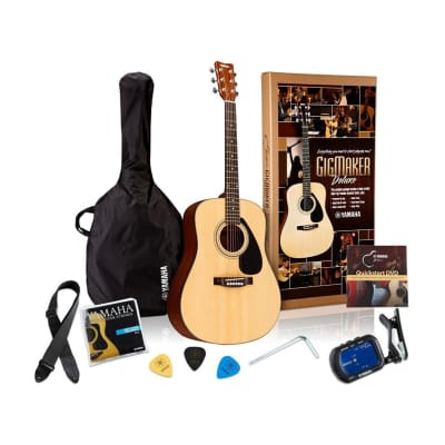 Yamaha Gigmaker Deluxe Acoustic Guitar Package with Gig Bag, Tuner, Instructional DVD, Strap, Strings, and Picks - Natural Finish for sale