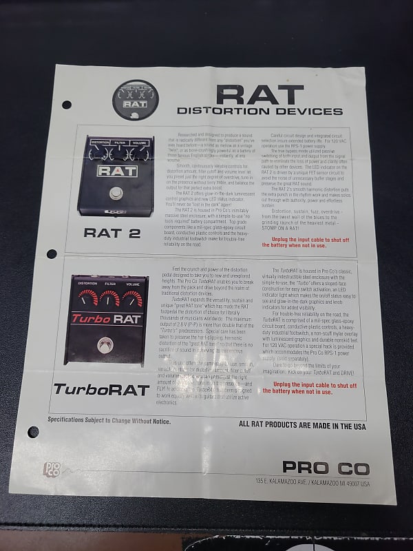 ProCo RAT Original Dealer Info Sheet: RAT 2, TurboRAT