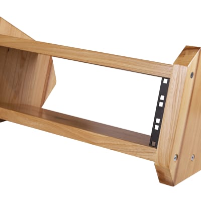 Chunky desktop rack solid Elm  wood  trapeze 19"  2U size. image 1