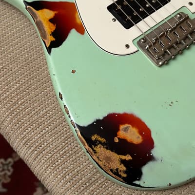 Friedman Vintage S Surf Green Over 3 Tone Burst Electric Guitar - with Hard Case image 3