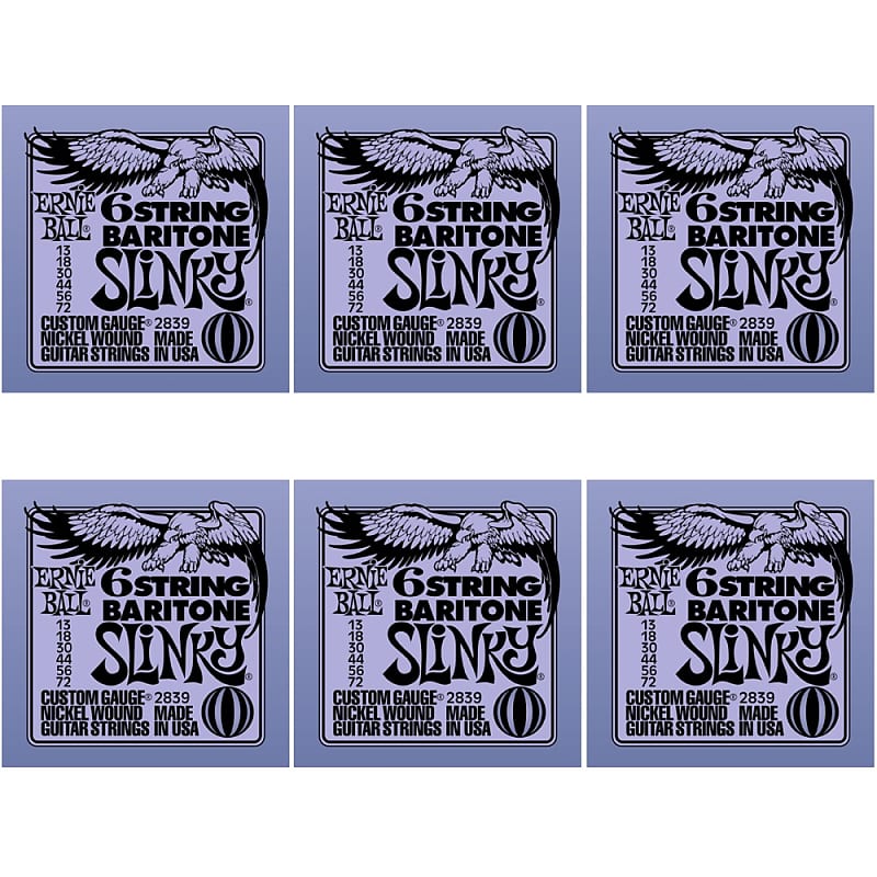 6-Pack Ernie Ball 2839 6-string Baritone Slinky Electric Guitar Strings 29 5/8 Scale (13-72) image 1