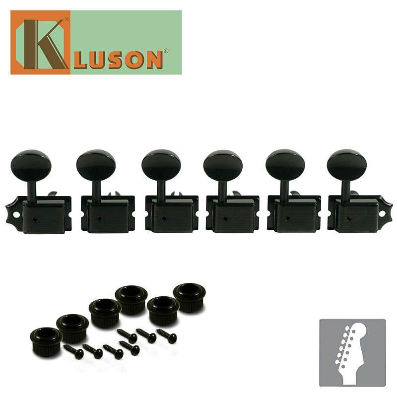 NEW Kluson 6 In Line Deluxe Series Vintage Tuning Machines Single Line -  BLACK