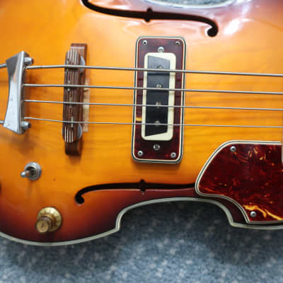 Vintage 1960s Teisco Rhythm Line Viola Violin Scroll Headstock Beatles Bass Guitar Rare Sunburst Clean Case Low Easy To Play Action Short Scale 30' image 4
