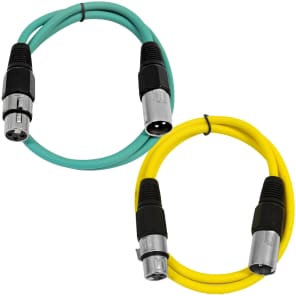 2 Pack of XLR Patch Cables 3 Foot Extension Cords Jumper - Green and Yellow image 2