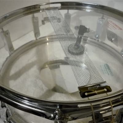 LUDWIG VISTALITE Snare Drum 5 x 14 Clear Acrylic Shell ALL Original 70s Blue & Olive Badge 10 Lug EC image 10