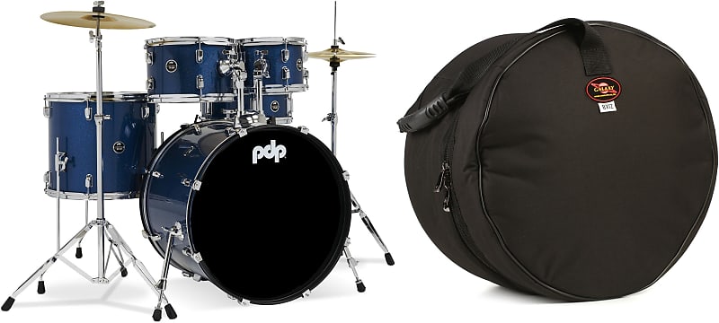 PDP Center Stage PDCE2215KTRB 5-piece Complete Drum Set with Cymbals - Royal Blue Sparkle  Bundle with Humes & Berg Galaxy Mounted Tom Bag - 8" x 12" image 1