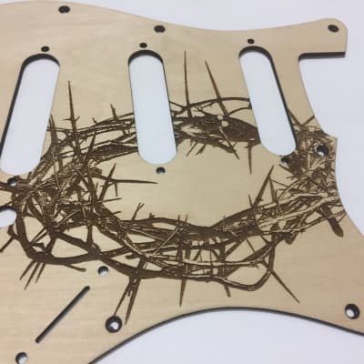 Raw Crown of Thorns laser engraved wood pickguard for stratocaster worship bands image 2
