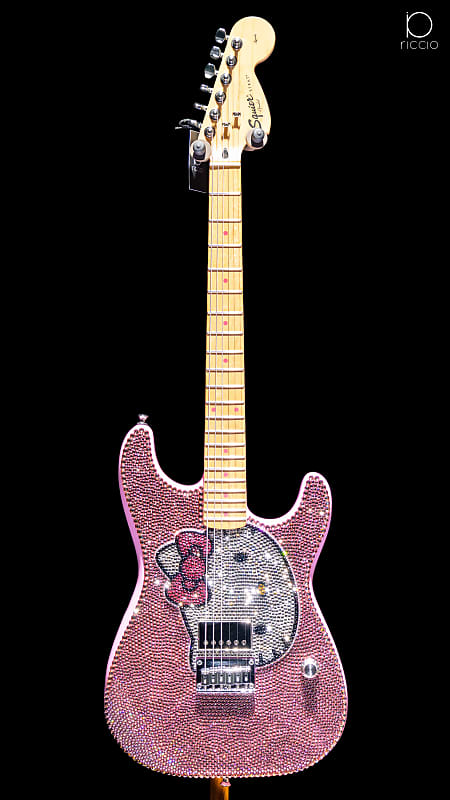 riccio x Fender Squier Hello Kitty Stratocaster - Kitty White | Swarovski crystals | custom electric guitar image 2