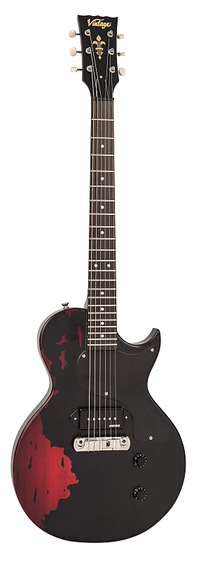 Vintage Icon V120-MRBK Distressed Black / Sunburst LP Electric Guitar Wilkinson image 1