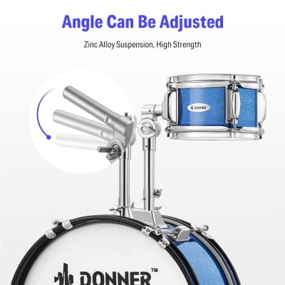 Kids Drum Sets- 5-Piece For Beginners,14 Inch Junior Drum Kit, With Adjustable Throne, Cymbal, Hi-Hat, Pedal & Drumstick,Gift For Child-Blue image 6