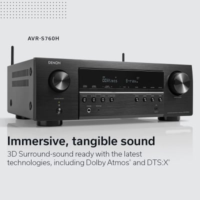 Denon AVR-S760H 7.2 Ch AVR - 75 W/Ch (2021 Model), Advanced 8K Upscaling, Dolby Atmos Height Virtualization, DTS Virtual:X & More, Wireless Streaming, Built-in HEOS, Amazon Alexa Voice Control image 5