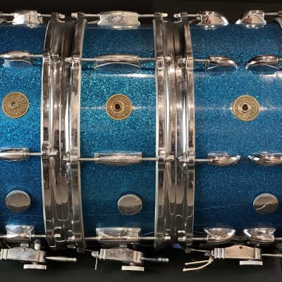 Gretsch Round Badge Blue Sparkle snare drum trio 4x14, 5.5x14, 6.5x14 image 5
