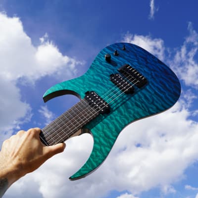 Schecter USA CUSTOM SHOP Keith Merrow KM-7 Hybrid  - Blue Green Fade 7-String Electric Guitar w/ Black Tolex Merrow Case (2023) image 15