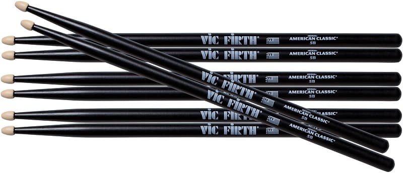 Vic Firth American Classic 4 for 3 Drumstick Pack - 5B - Wood Tip - Black image 1