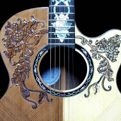 Blueberry Handmade Acoustic Guitar Grand Concert Floral Motif Built to Order for sale
