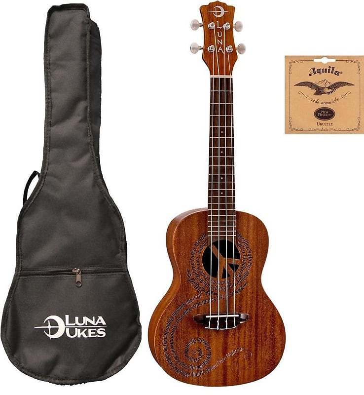 UKE MALU Luna Concert Maluhia Peace Ukulele, Mahogany w/ Gig Bag