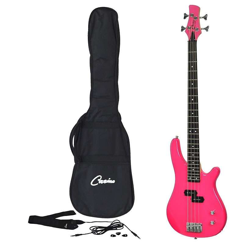 Casino Tune-Style Beginner Electric Bass Guitar Set (Hot Pink)