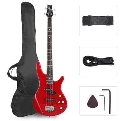 Glarry GIB Bass Guitar Full Size 4 String Red for sale