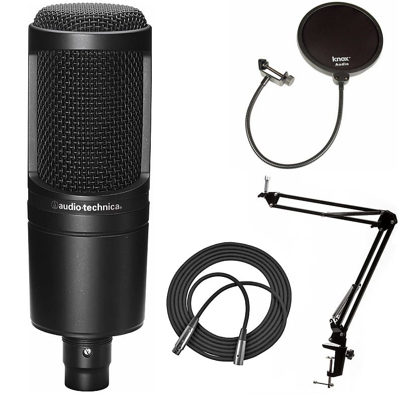 Audio-Technica AT2020 Condenser Studio Microphone with Knox Filter and Boom  Arm 