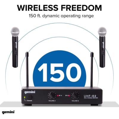 Gemini Sound UHF-02M Professional Audio DJ Equipment Superior Single Channel Dual 2 Wireless Handheld Microphones Receiver System with 150ft Operating Range (Frequency - S12 517.6+521.5) image 5