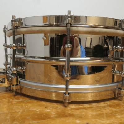 Vintage Vintage 1930 Super-Ludwig Snare Drum 5x14" Nickel Plated Brass Shell 10 Tube Lug image 9