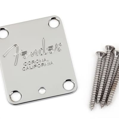 Fender 4-Bolt American Series Guitar Neck Plate with Fender Corona Stamp (Chrome) image 2