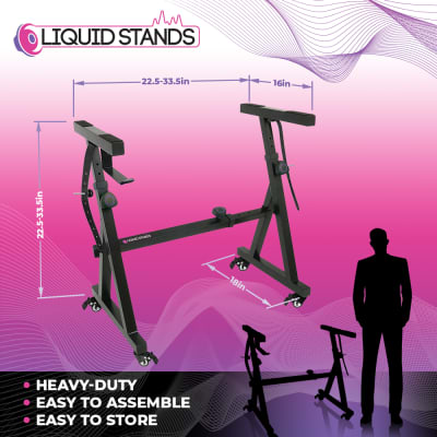 Liquid Stands Z-Style Adjustable Height Piano Keyboard Stand with Straps, Headphone Holder, and Wheels - Fits 54-88 Key Electric Pianos (Black) image 3