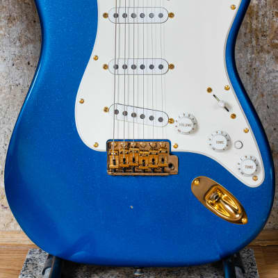 1982 Fender USA The Strat Sapphire Blue sparkle gold hardware maple neck Dan Smith era guitar image 3