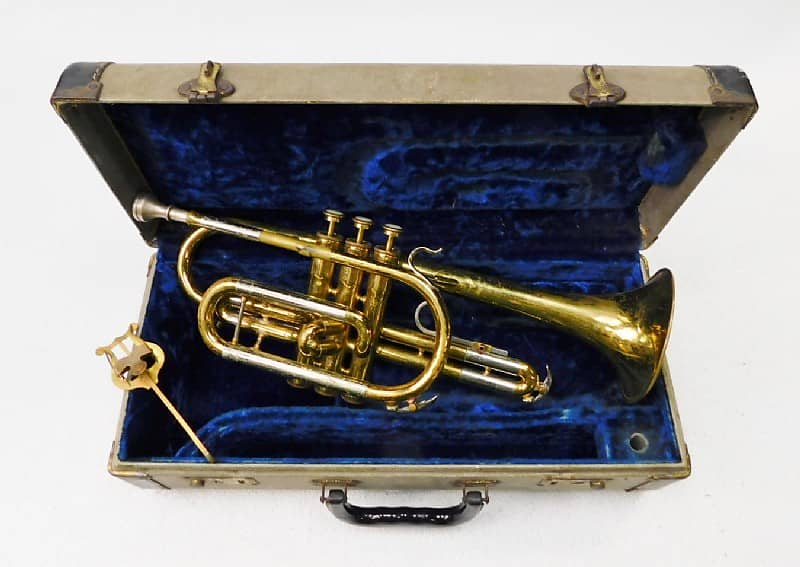 Buescher Model 56C  Cornet, USA, with case, mouthpiece, lyre image 1