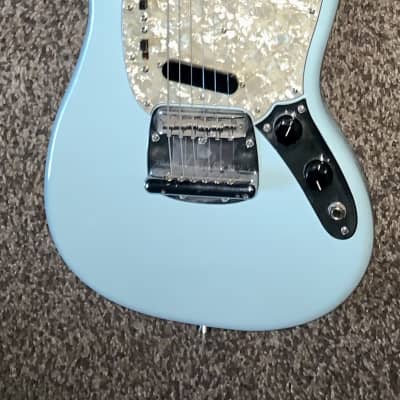 1995 Fender 69 reissue Mustang  electric guitar Daphne blue CIJ Craft it in Japan Hardshell case for sale
