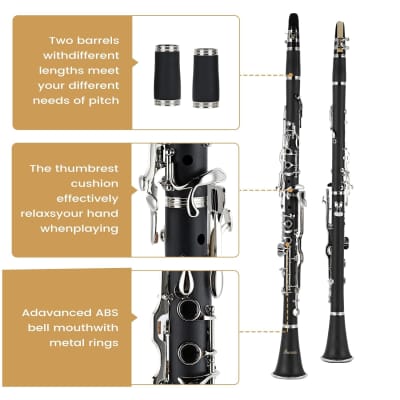 G Flat Clarinet, Bb Clarinet With Hard Case Bag, Gloves, Cleaning Cloth, Mouthpiece (G Flat) image 2
