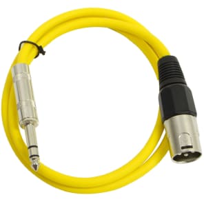 Seismic Audio SATRXL-M2YELLOW XLR Male to 1/4" TRS Male Patch Cable - 2'