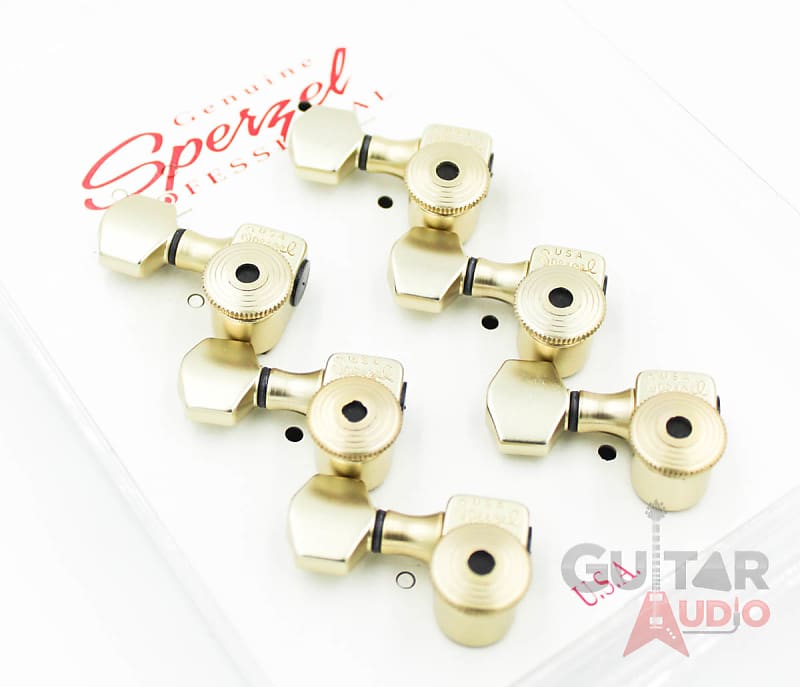 Sperzel 6-InLine LEFT-HANDED EZ-MOUNT Reverse Trimlok Locking Tuners, SATIN  GOLD